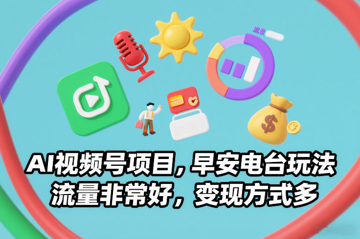 AI视频号项目，早安电台玩法，流量非常好，变现方式多-星火轻创