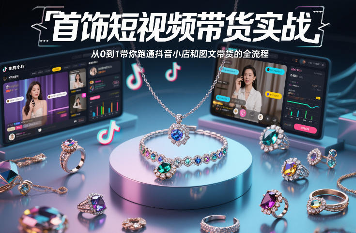 首饰短视频带货实战，从0到1带你跑通抖音小店和图文带货的全流程-星火轻创