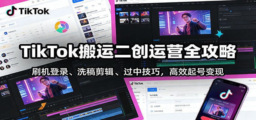 TikTok搬运二创运营全攻略：刷机登录、洗稿剪辑 、过中技巧，高效起号变现-星火轻创