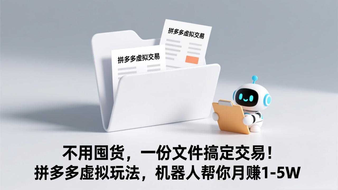 不用囤货，一份文件搞定交易！拼多多虚拟玩法，机器人帮你月赚 1-5W-星火轻创