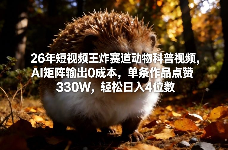 26年短视频王炸赛道动物科普视频，AI矩阵输出0成本，单条作品点赞330W，轻松日入4位数-星火轻创