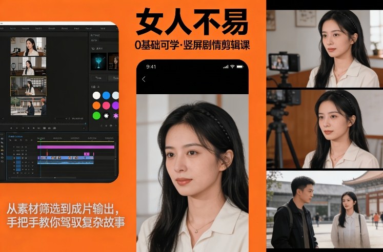 0基础可学！《女人不易》竖屏剧情剪辑课，从素材筛选到成片输出，手把手教你驾驭复杂故事-星火轻创