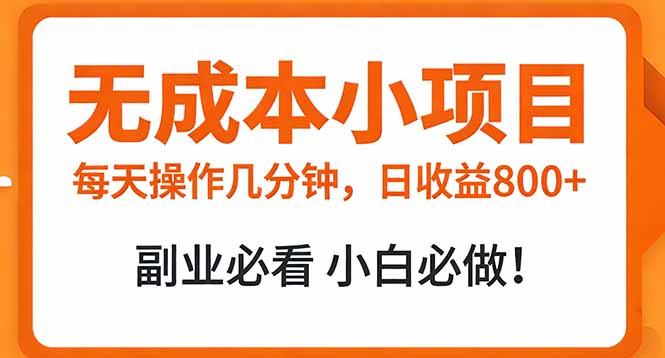 无成本小项目 每天操作几分钟，真实日收益800+ 副业必看 小白必做！-星火轻创