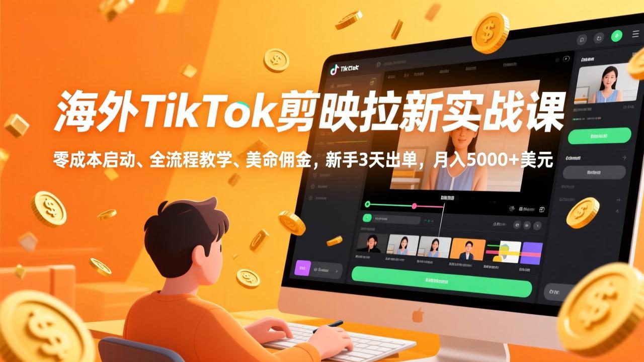 海外TikTok剪映拉新实战课，零成本启动、全流程教学、美金佣金，新手3天出单，月入5000+美元-星火轻创