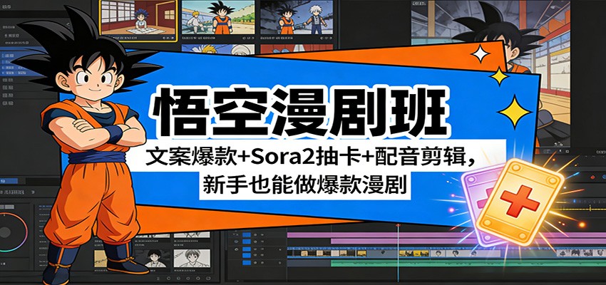 悟空漫剧班：文案爆款+Sora2抽卡+配音剪辑，新手也能做爆款漫剧-星火轻创