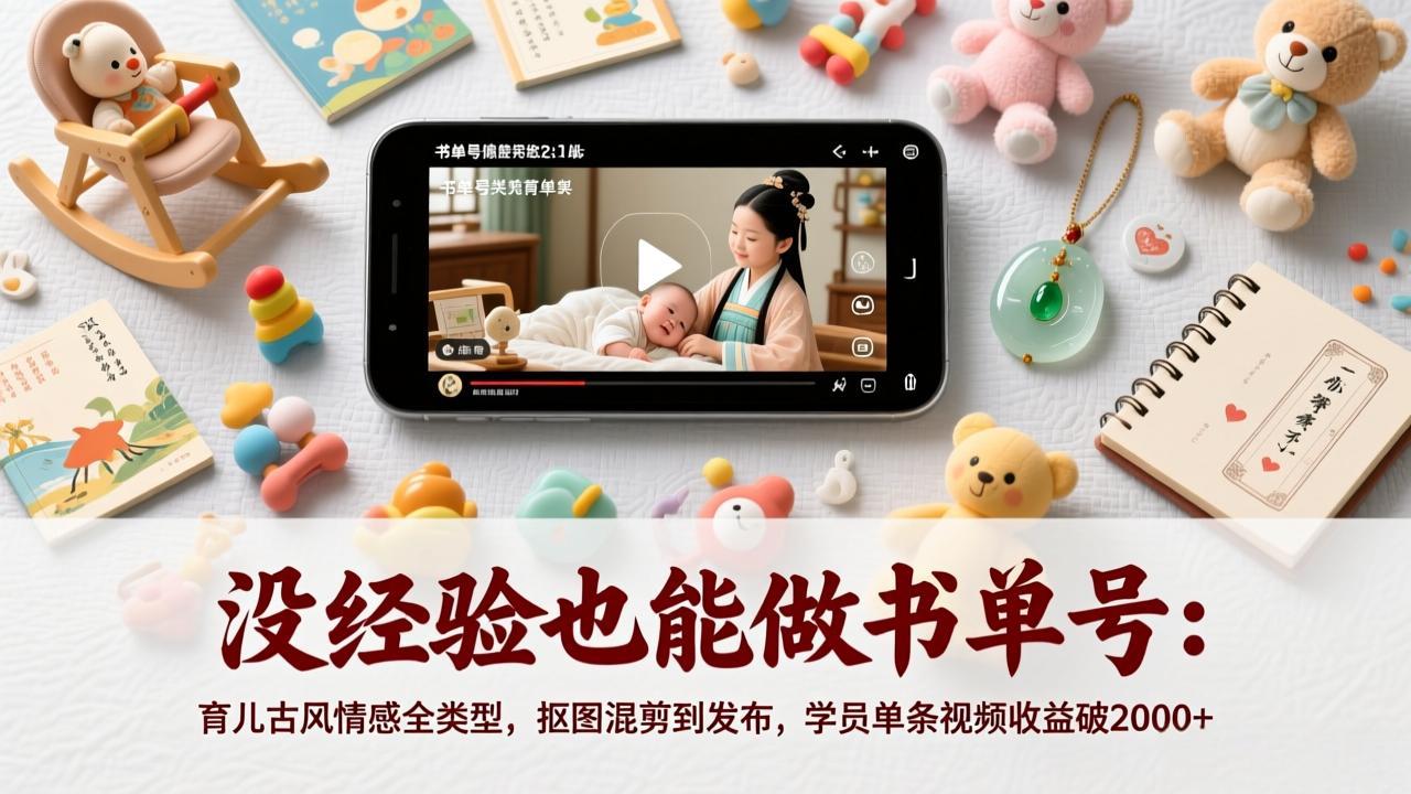 没经验也能做书单号:育儿古风情感全类型,抠图混剪到发布,学员单条视频收益破2000+-星火轻创