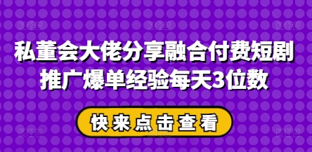 私董会大佬分享融合付费短剧推广爆单经验每天3位数-星火轻创