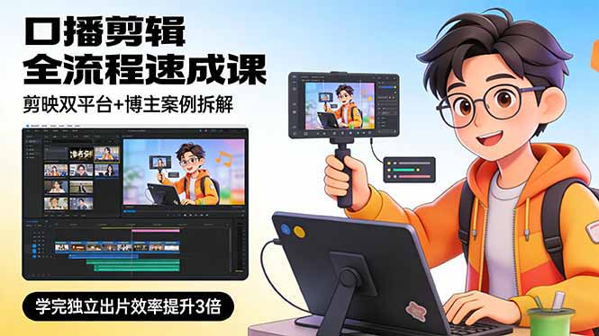 口播剪辑全流程速成课，剪映双平台+博主案例拆解，学完独立出片效率提升3倍-星火轻创