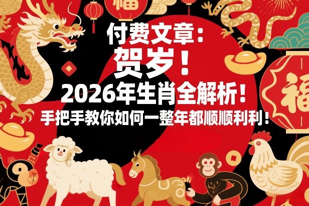 付费文章：贺岁！2026年生肖全解析！手把手教你如何一整年都顺顺利利！-星火轻创