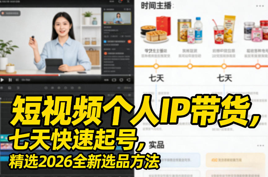 短视频个人IP带货，七天快速起号，精选2026全新选品方法-星火轻创