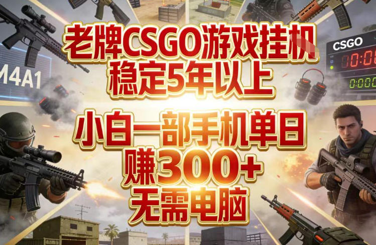 老牌CSGO游戏挂G，稳定5年以上，小白一部手机单日賺3张+，无需电脑【揭秘】-星火轻创