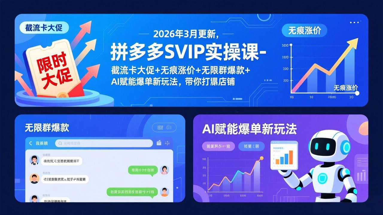 拼多多SVIP实操课-26年3月，截流卡大促+无痕涨价+无限群爆款+AI赋能爆单新玩法，带你打爆店铺-星火轻创
