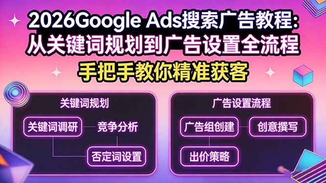 2026Google Ads搜索广告教程：从关键词规划到广告设置全流程，手把手教你精准获客-星火轻创