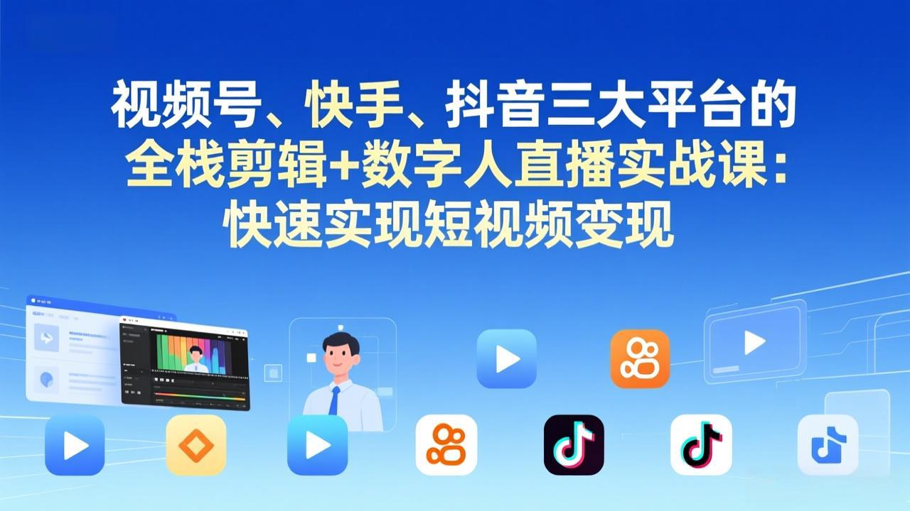 视频号+快手+抖音三大平台的全栈剪辑+数字人直播实战课-3月更新：快速实现短视频变现-星火轻创