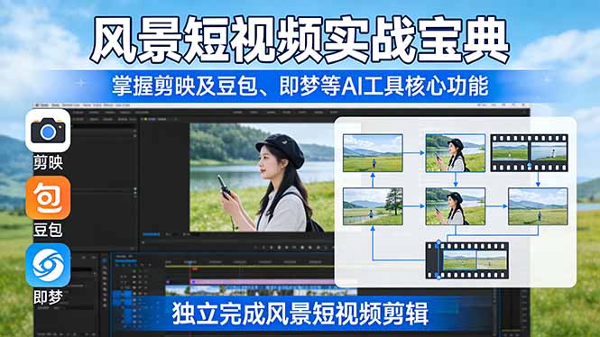 风景短视频实战宝典：掌握剪映及豆包、即梦等AI工具的核心功能，独立完成风景短视频剪辑-星火轻创