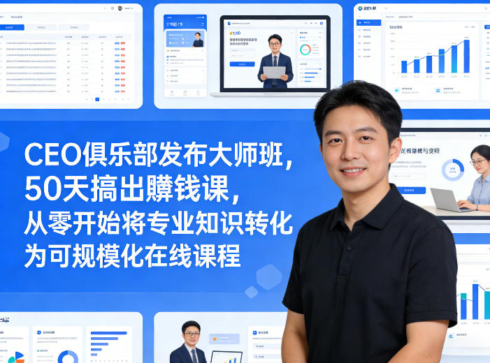 CEO俱乐部发布大师班，50天搞出賺钱课，从零开始将专业知识转化为可规模化在线课程-星火轻创