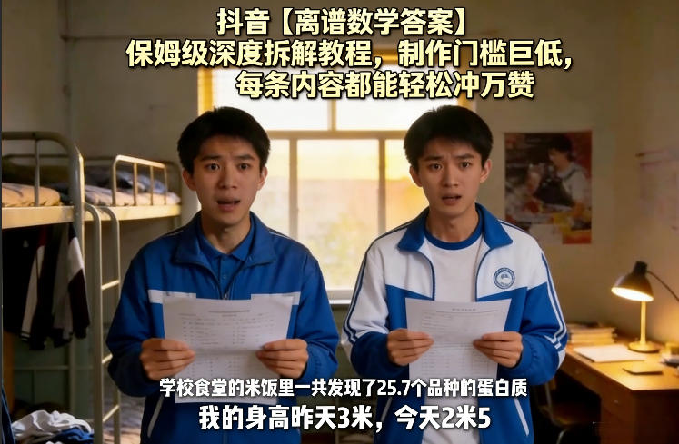 抖音【离谱数学答案】保姆级深度拆解教程，制作门槛巨低，每条内容都能轻松冲万赞，附详细步骤-星火轻创