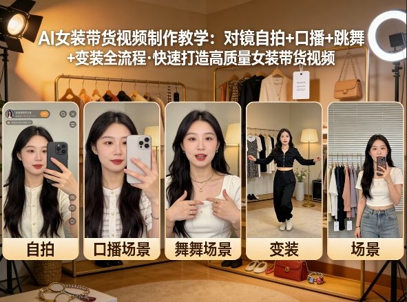 AI女装带货视频制作教学，对镜自拍、口播、跳舞、变装全流程，快速打造高质量女装带货视频-星火轻创