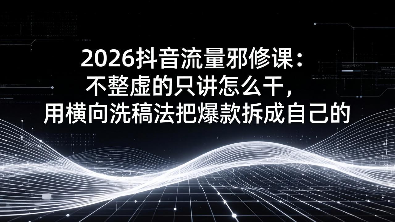 2026抖音流量邪修课：不整虚的只讲怎么干，用横向洗稿法把爆款拆成自己的-星火轻创