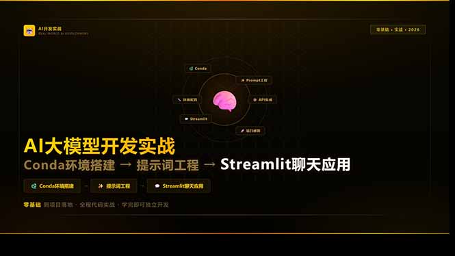 AI大模型开发实战：Conda环境搭建→提示词工程→Streamlit聊天应用，零基础到项目落地-星火轻创