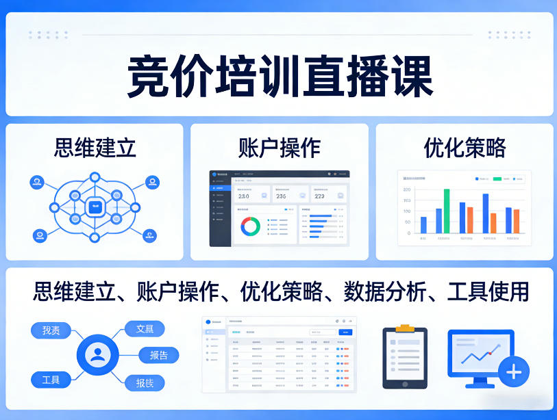 竞价培训直播课，覆盖思维建立、账户操作、优化策略、数据分析、工具使用等，全方位提升效果-星火轻创