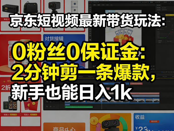 京东短视频最新带货玩法，0粉丝0保证金，2分钟剪一条爆款，新手也能日入1k+【揭秘】-星火轻创