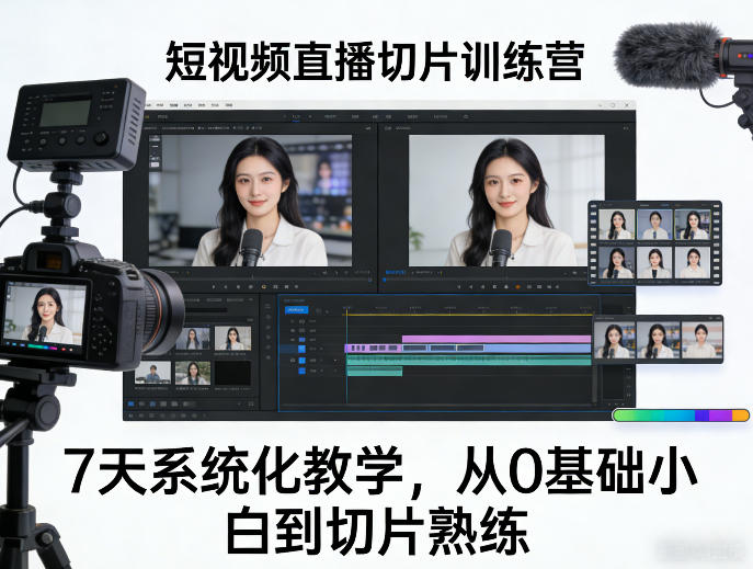 短视频直播切片训练营，7天系统化教学，从0基础小白到切片熟练-星火轻创
