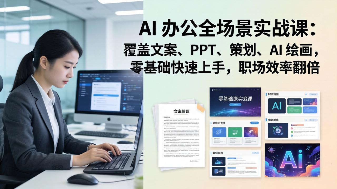 AI 办公全场景实战课：覆盖文案、PPT、策划、AI 绘画，零基础快速上手，职场效率翻倍-星火轻创