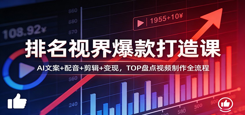 排名视界爆款打造课：AI文案+配音+剪辑+变现，TOP盘点视频制作全流程-星火轻创