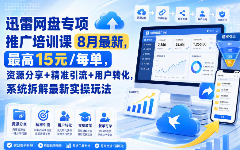 迅雷网盘专项推广培训课9月最新，最高15米/每单，资源分享+精准引流+用户转化，系统拆解最新实操玩法(更新0909)-星火轻创