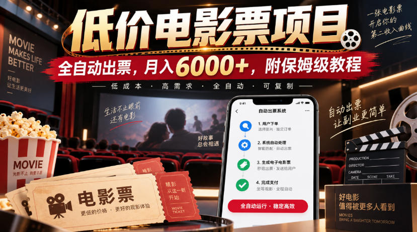 低价电影票项目，全自动出票，月入6000+，附保姆级教程【揭秘】-星火轻创