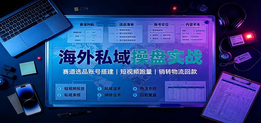 海外私域操盘实战：赛道选品账号搭建，短视频跑量，销转物流回款-星火轻创