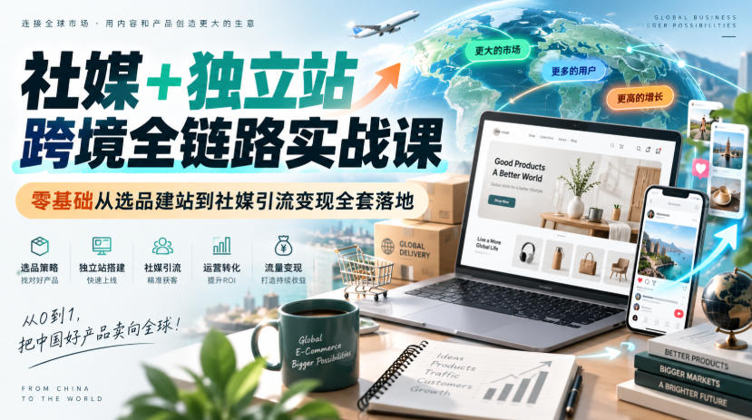 社媒+独立站跨境全链路实战课｜零基础从选品建站到社媒引流变现全套落地-星火轻创