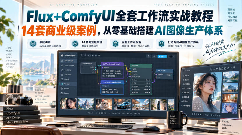 Flux+ComfyUI全套工作流实战教程｜14套商业级案例，从零基础搭建AI图像生产体系-星火轻创