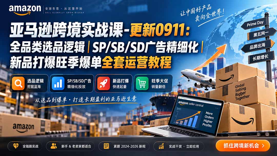亚马逊跨境实战课-更新0911：全品类选品逻辑｜SP/SB/SD广告精细化｜新品打爆旺季爆单全套运营教程-星火轻创