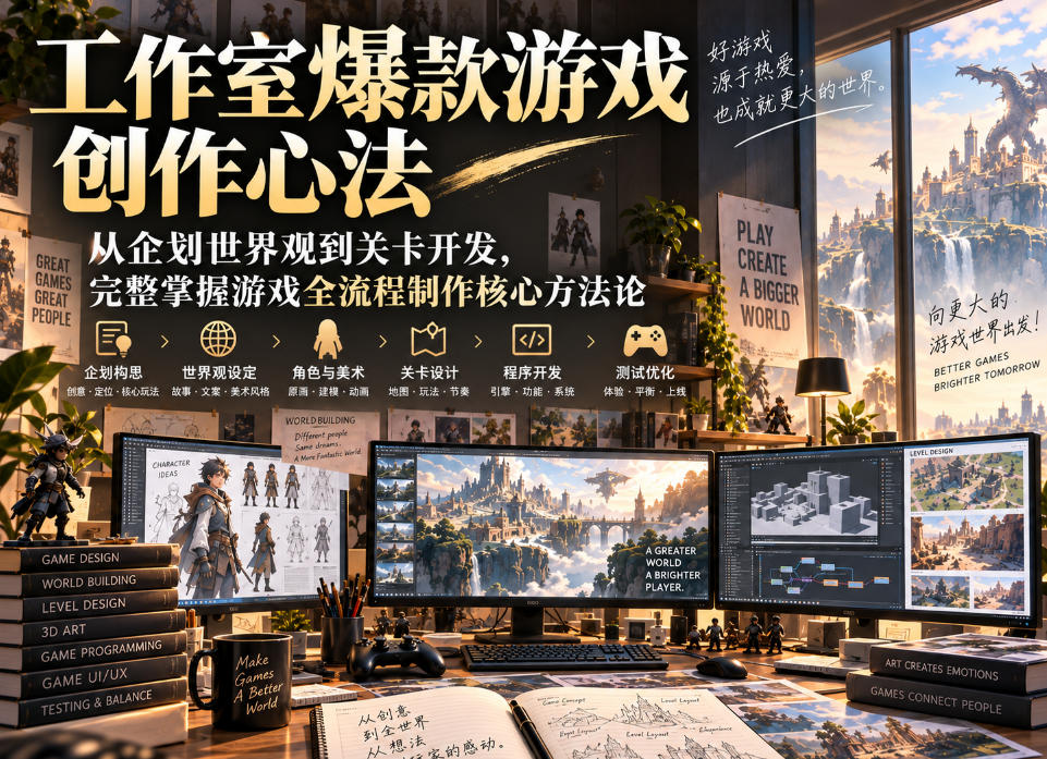 工作室爆款游戏创作心法｜从企划世界观到关卡开发，完整掌握游戏全流程制作核心方法论-星火轻创