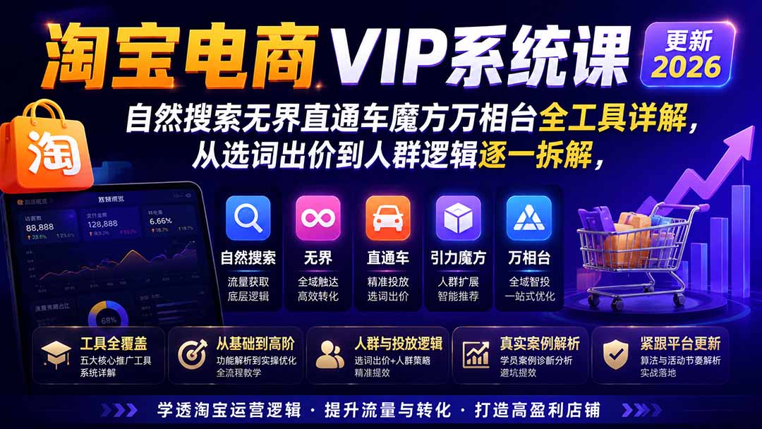 2026淘宝电商终局之战VIP课-更新：自然搜索+直通车+无界+精准人群，系统掌握测款动销与全店推广布局方法-星火轻创