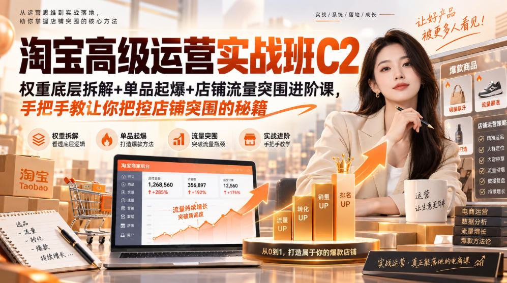 淘宝高级运营实战班C2｜权重底层拆解+单品起爆+店铺流量突围进阶课，手把手教让你把控店铺突围的秘籍-星火轻创