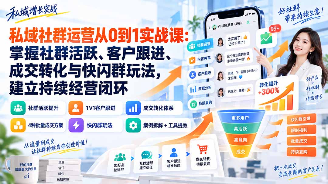 私域社群运营从0到1实战课：掌握社群活跃、客户跟进、成交转化与快闪群玩法，建立持续经营闭环-星火轻创
