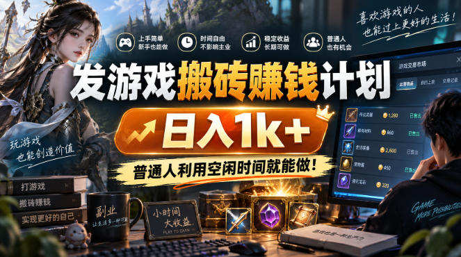 发游戏搬砖賺钱计划，日入1k+，普通人利用空闲时间就能做！【揭秘】-星火轻创