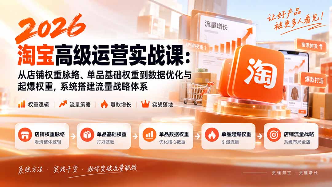 2026淘宝高级运营实战课：从店铺权重脉络、单品基础权重到数据优化与起爆权重，系统搭建流量战略体系-星火轻创