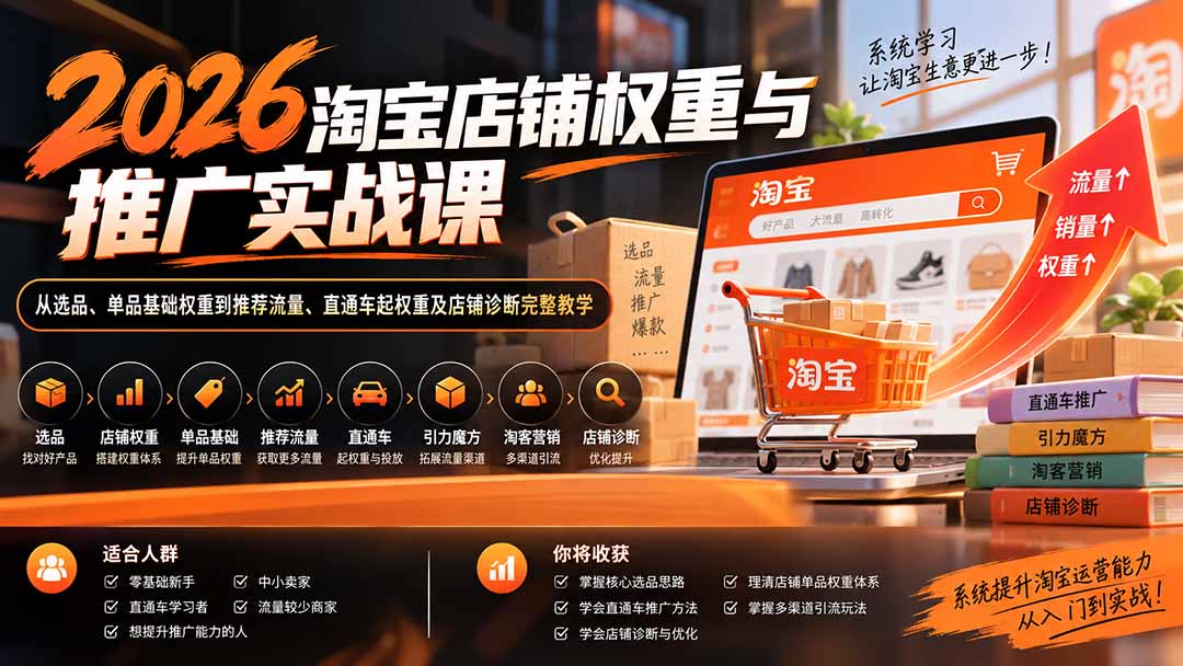 2026淘宝店铺权重与推广实战课：从选品、单品基础权重到推荐流量、直通车起权重及店铺诊断完整教学-星火轻创