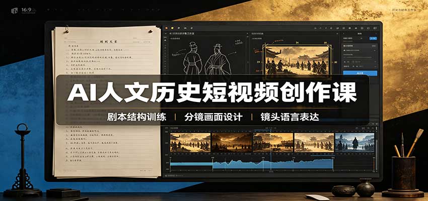AI人文历史短视频创作课：赛道对标、剧本分镜制图，掌握视频完整产出流程-星火轻创