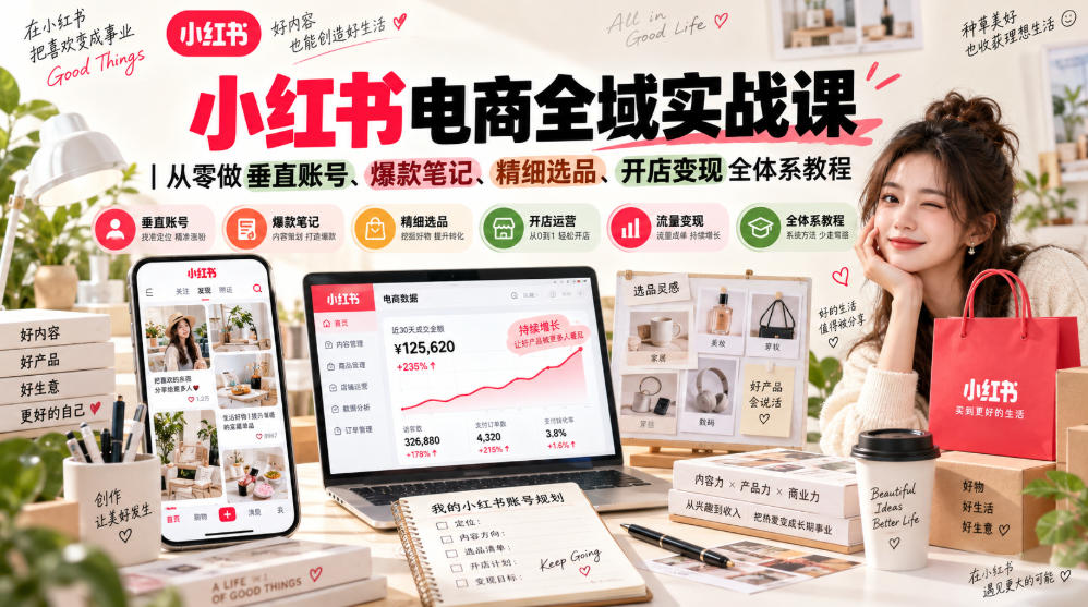 小红书电商全域实战课｜从零做垂直账号、爆款笔记、精细选品、开店变现全体系教程-星火轻创