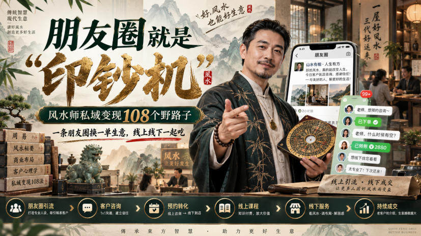 朋友圈就是“印钞机”，风水师私域变现108个野路子，一条朋友圈换一单生意，线上线下一起吃【文档】-星火轻创