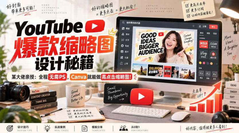 YouTube爆款缩略图设计秘籍，某油管大佬(610万订阅者)亲授，全程无需PS，Canva就能做高点击缩略图！【原创双语字幕】-星火轻创