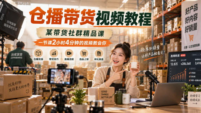 仓播带货视频教程，某带货社群精品课，一节课2小时4分钟的视频教会你-星火轻创
