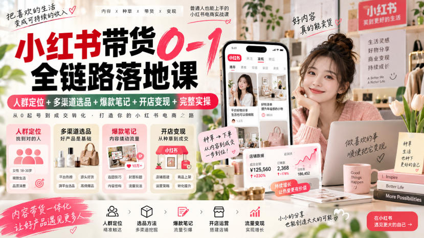 小红书带货0-1全链路落地课｜人群定位+多渠道选品+爆款笔记+开店变现完整实操-星火轻创