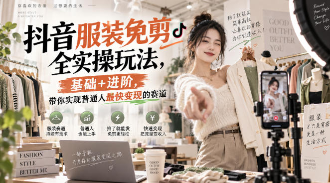 抖音服装免剪全实操玩法，基础+进阶，带你实现普通人最快变现的赛道-星火轻创
