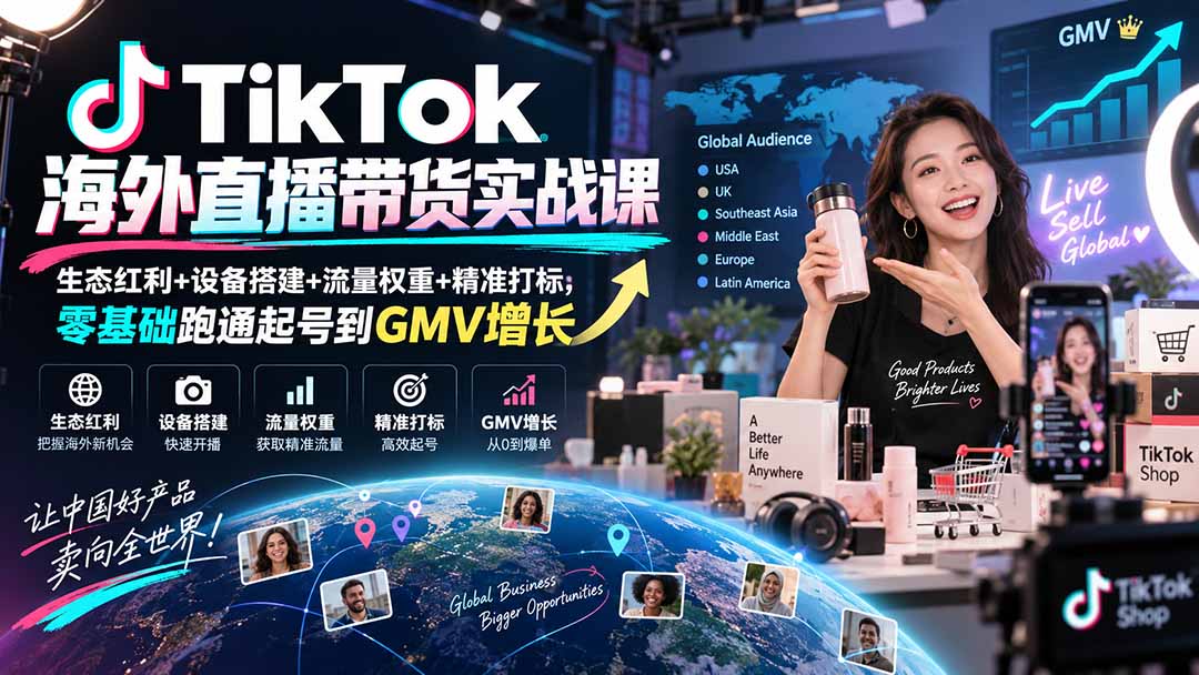 TikTok海外直播带货实战课｜生态红利+设备搭建+流量权重+精准打标，零基础跑通起号到GMV增长-星火轻创